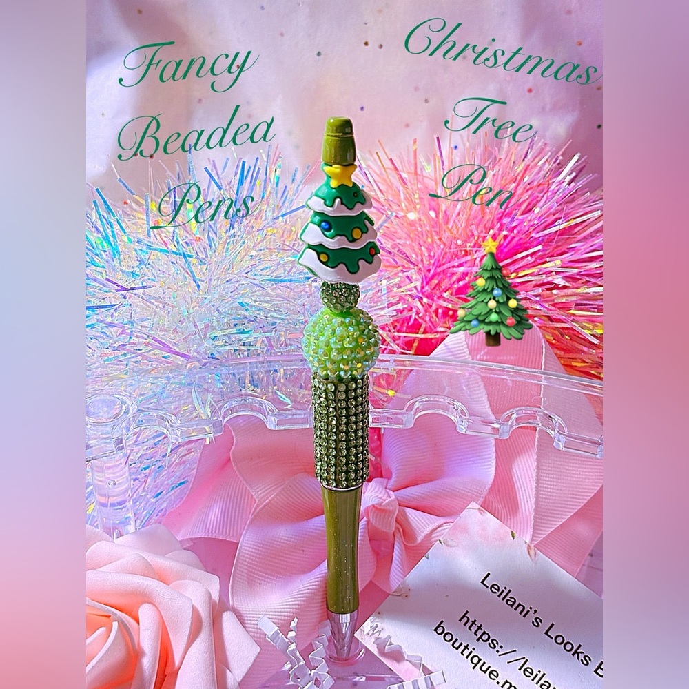 Green Christmas Tree Pen/christmas/fancy pen/gifts/rhinestone bead/